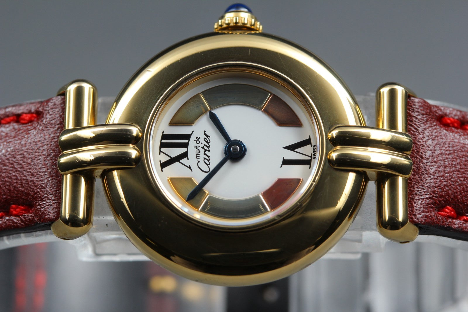Vintage [Near MINT-] Cartier Must Colisee Vermeil 590002 Red Women's Qz Watch