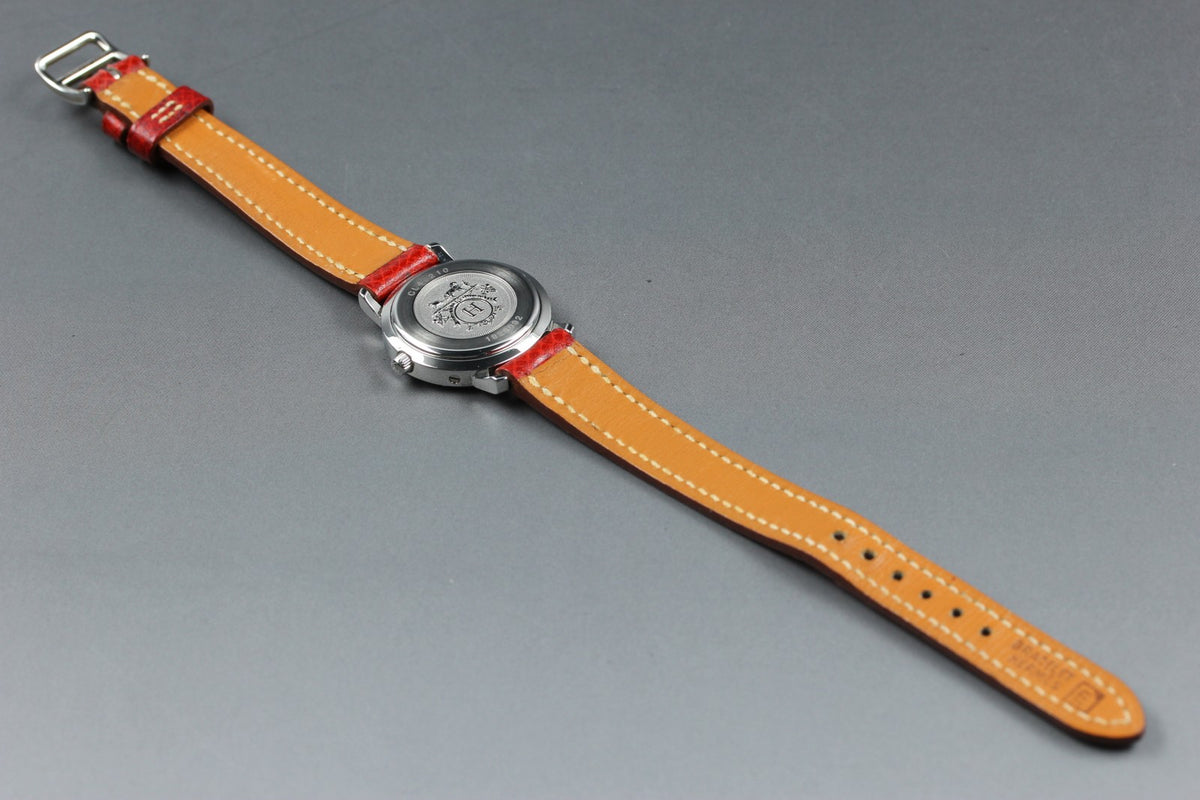 HERMES Clipper CL4.210 Date White Dial Red "E" 24mm Woman's Quartz Watch [Box]