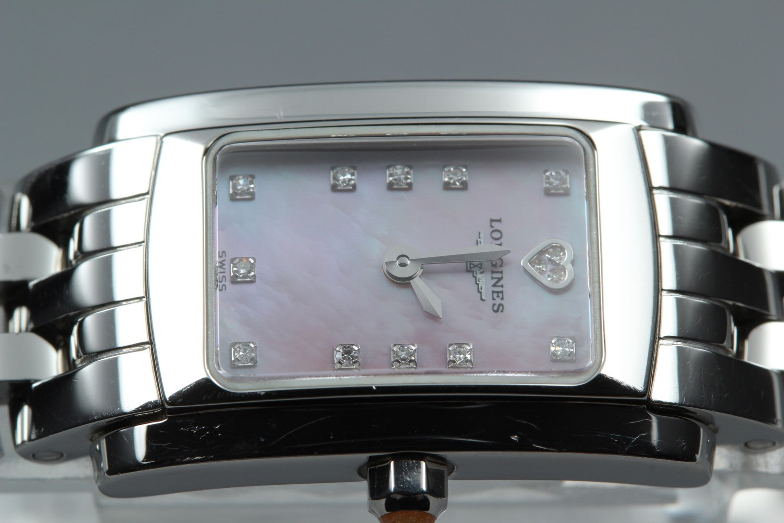 Longines L5.158.4 DolceVita Pink Dial Silver 16mm Diamond Women's Quartz Watch