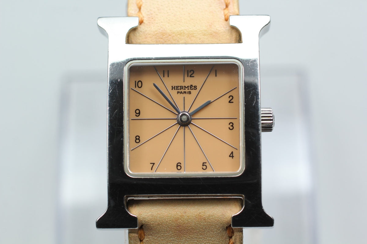 HERMES H Watch HH1.210 Quartz Orange Dial Women's Watch 21mm JAPAN Box