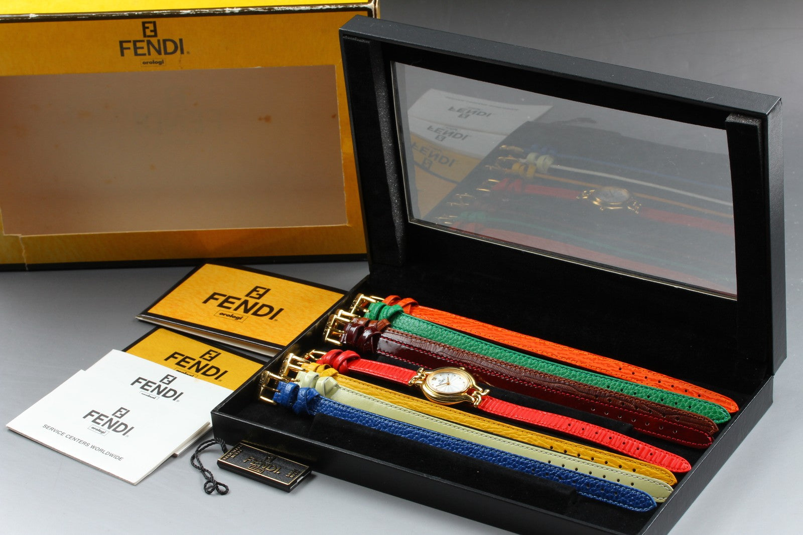 Vintage FENDI 640L Chameleon 8 Colors Belt Gold Women's Quartz Watch [w/Box]