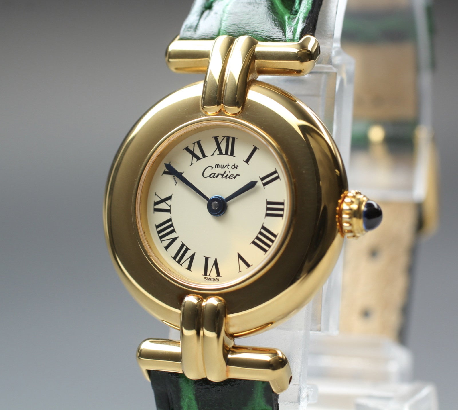 Vintage [Near MINT] Cartier Must Colisee Vermeil 590002 Green Women's Qz Watch