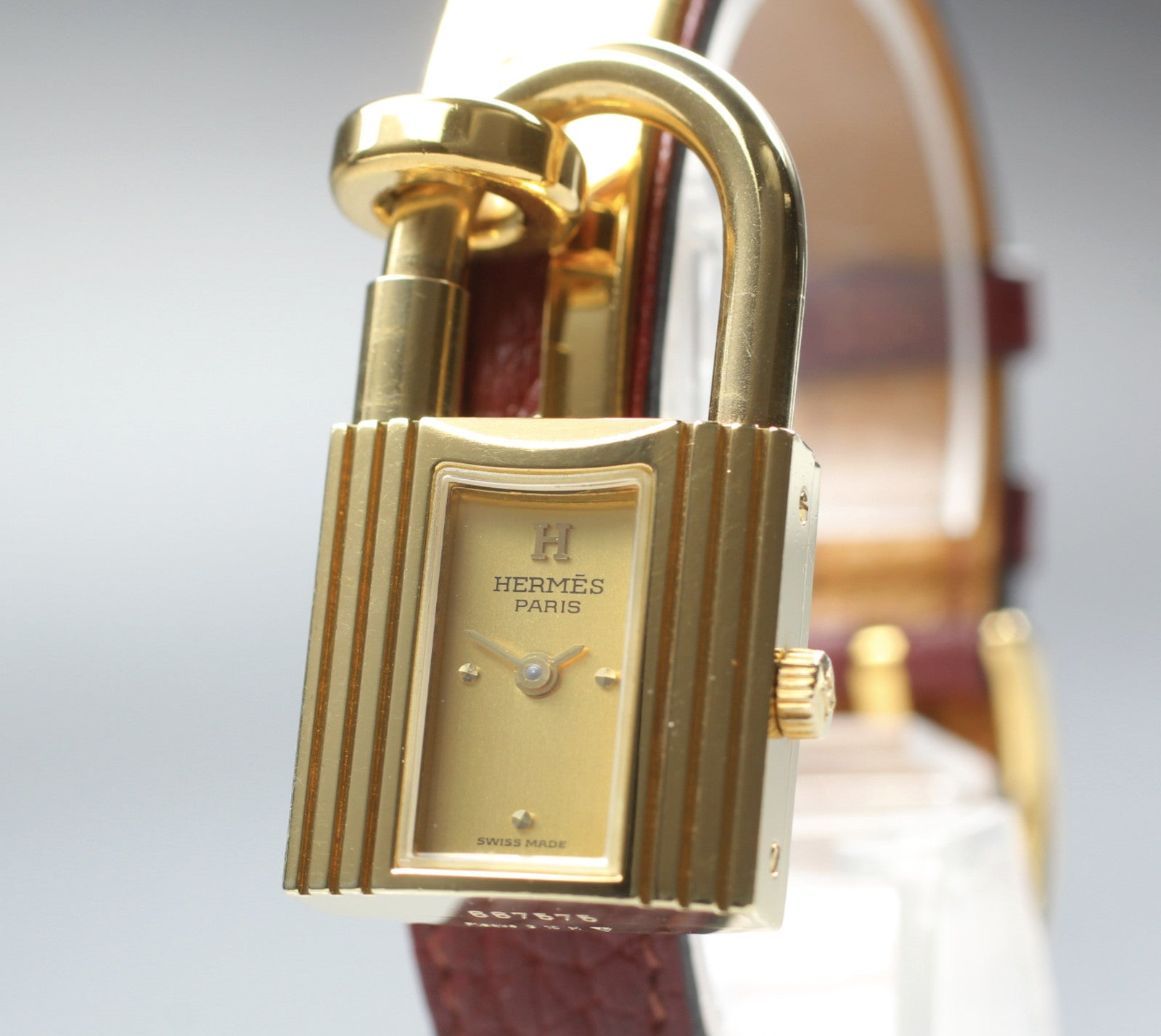 Vintage [Exc+5] HERMES Kelly Watch Gold Red Leather "X" Woman's Quartz Watch