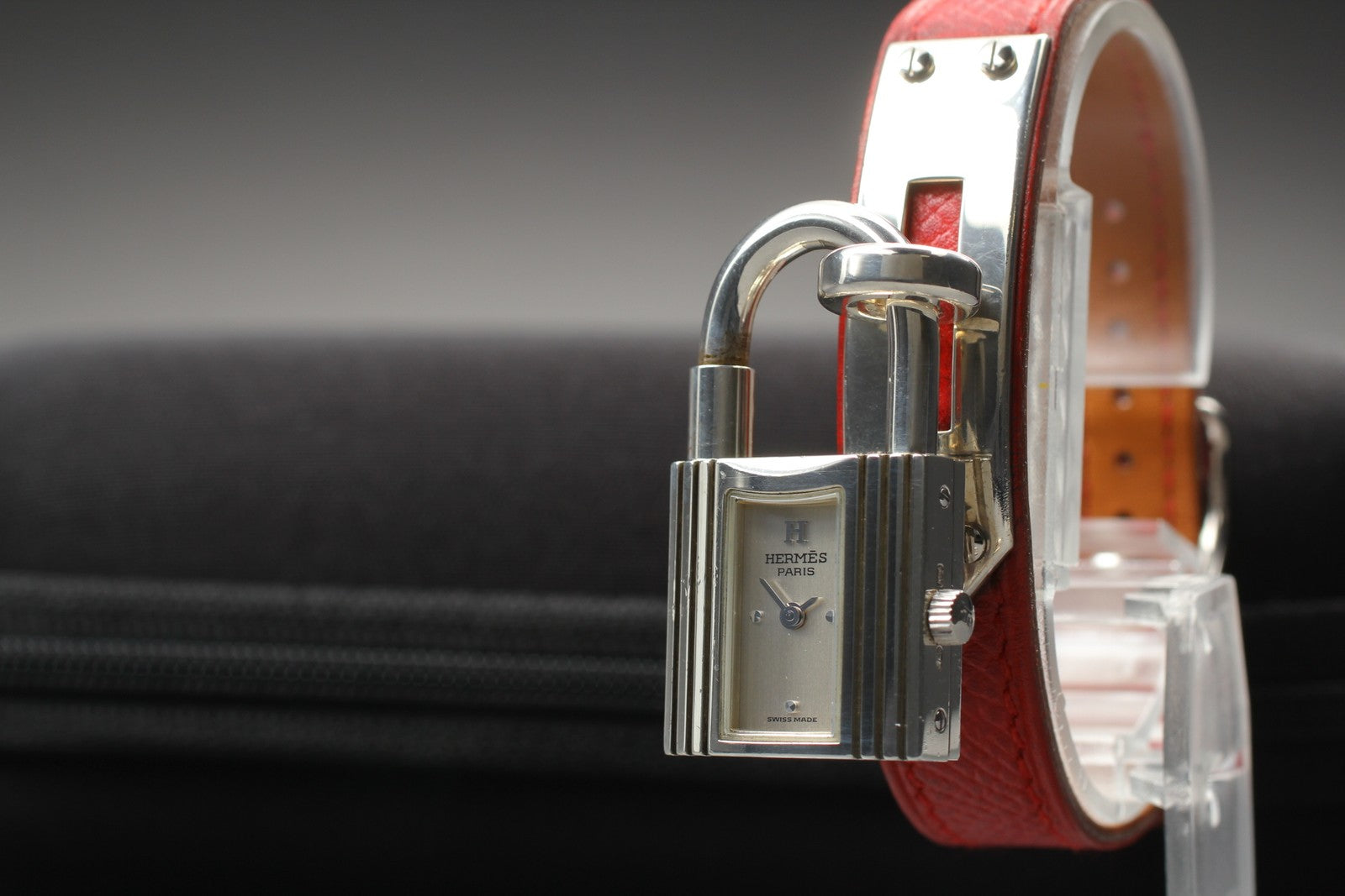 Vintage [Exc+5] HERMES Kelly Watch Silver Red Leather "Y" Woman's Quartz Watch