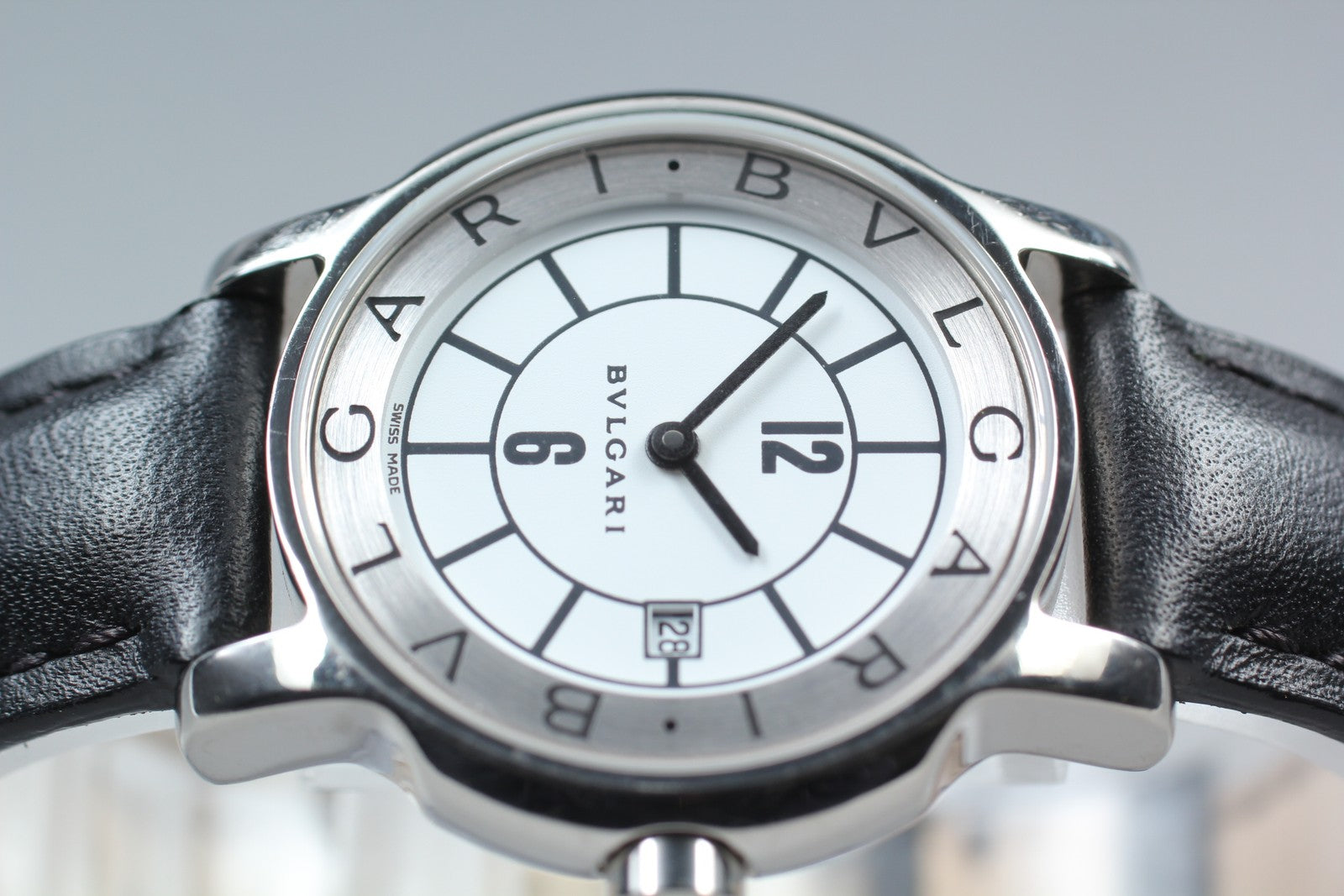 [Exc+5 Box] BVLGARI Solotempo ST29S Date Black Silver Women's Quartz Watch