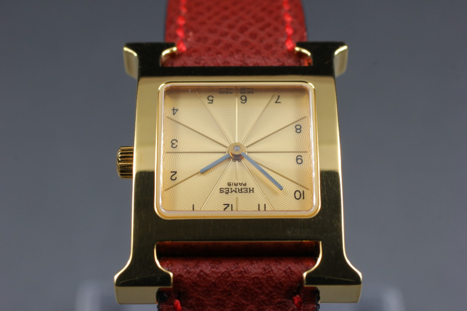 [Exc+5] HERMES H Watch HH1.201 Gold Red "K" 21mm Woman's Watch Quartz From JAPAN