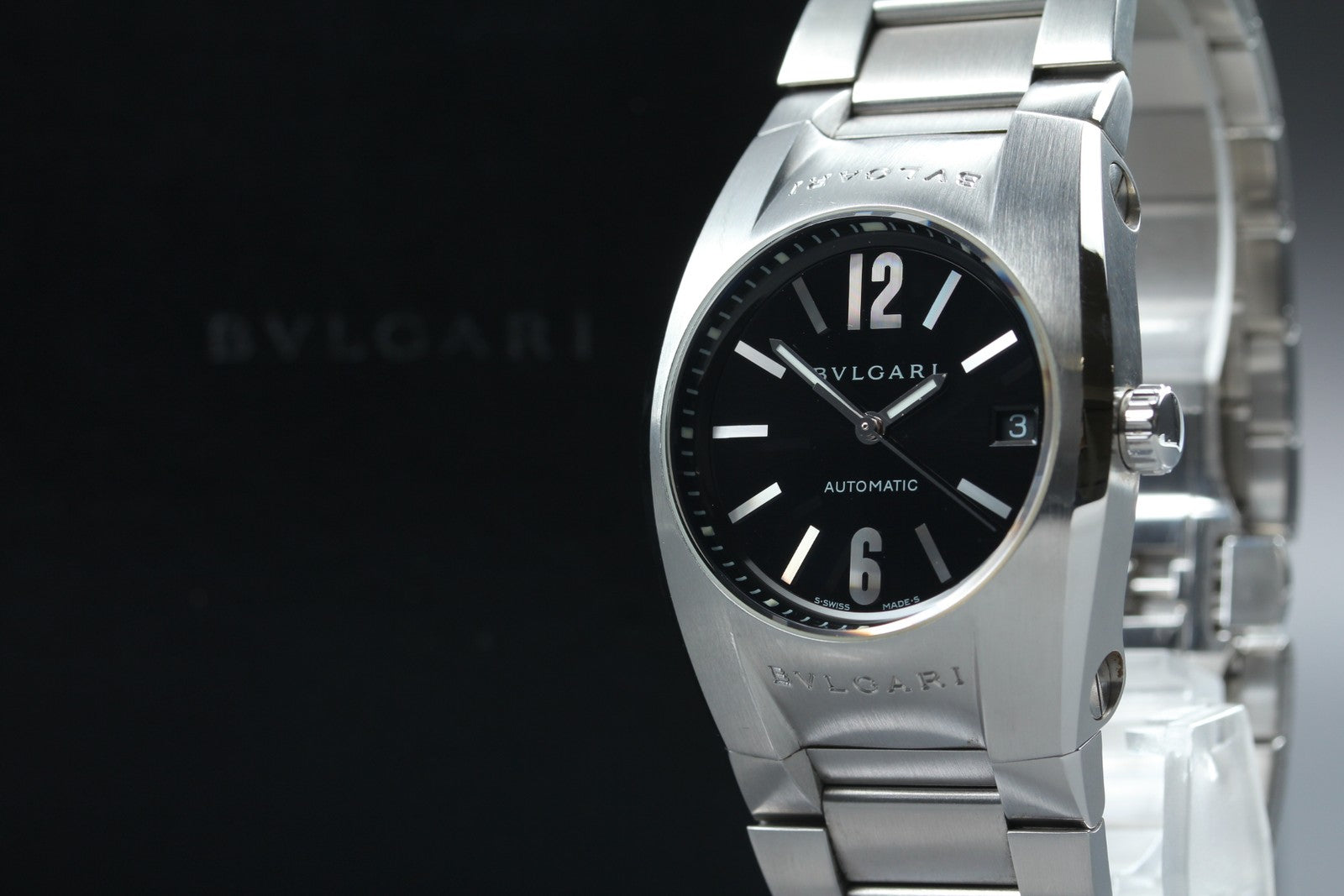 BVLGARI Ergon EG35S Black Dial Automatic Date Black Men's Watch 35mm JAPAN Box