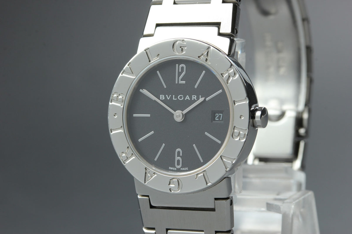 New Batt BVLGARI BB26SS Black Dial Quartz Date Women's Watch 26mm Used JAPAN