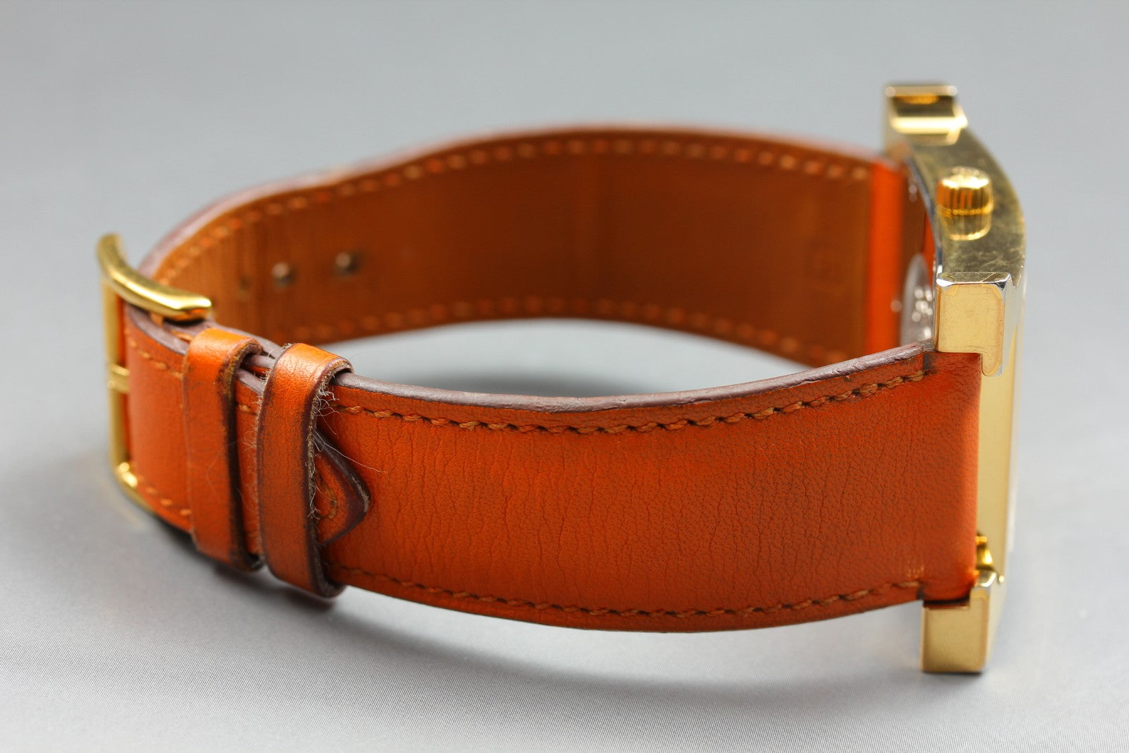 HERMES H Watch HH1.801 White Dial Gold Orange Leather Man's Watch Quartz