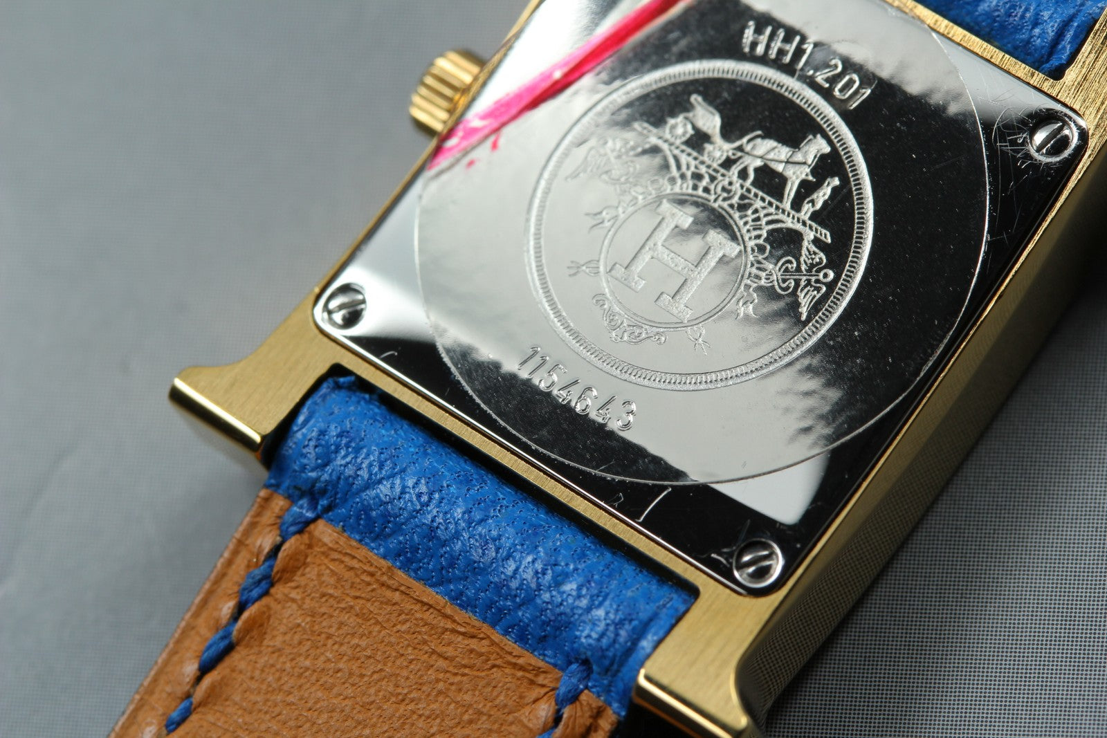 [Overhauled] HERMES H Watch HH1.201 Gold Blue "B" Woman's Watch Quartz Box