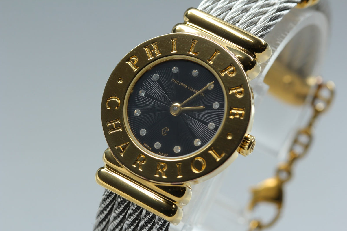 PHILIPPE CHARRIOL St.Tropez Black 12P Stones 7007901 24mm Qz Women's Watch [Box]