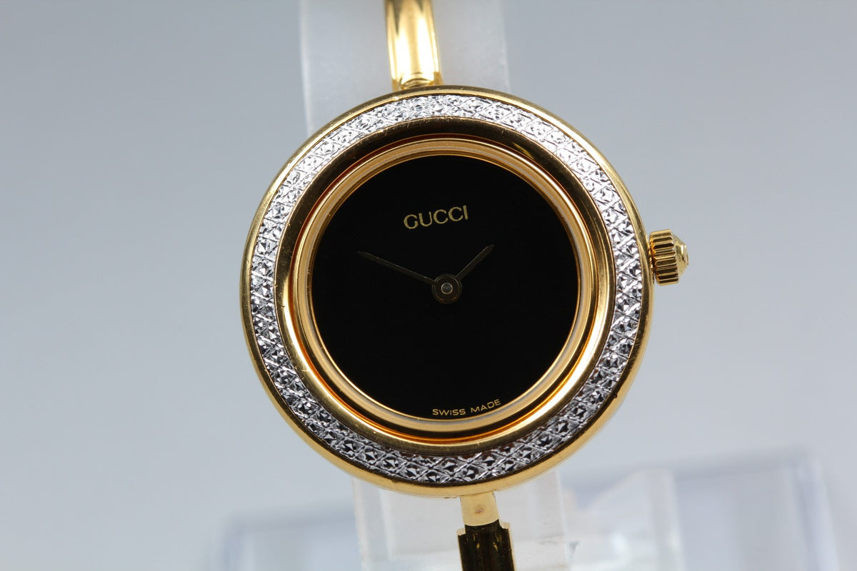 [Overhauled] Gucci Change Bezel 11/12.2 Black Dial Gold Women's Quartz Watch