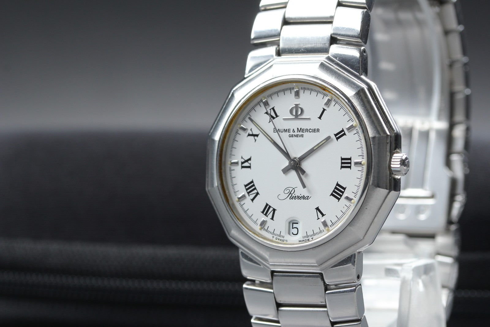 New Batt Baume & Mercier Riviera 5131 Silver Quartz Date Men's Watch 33mm JAPAN