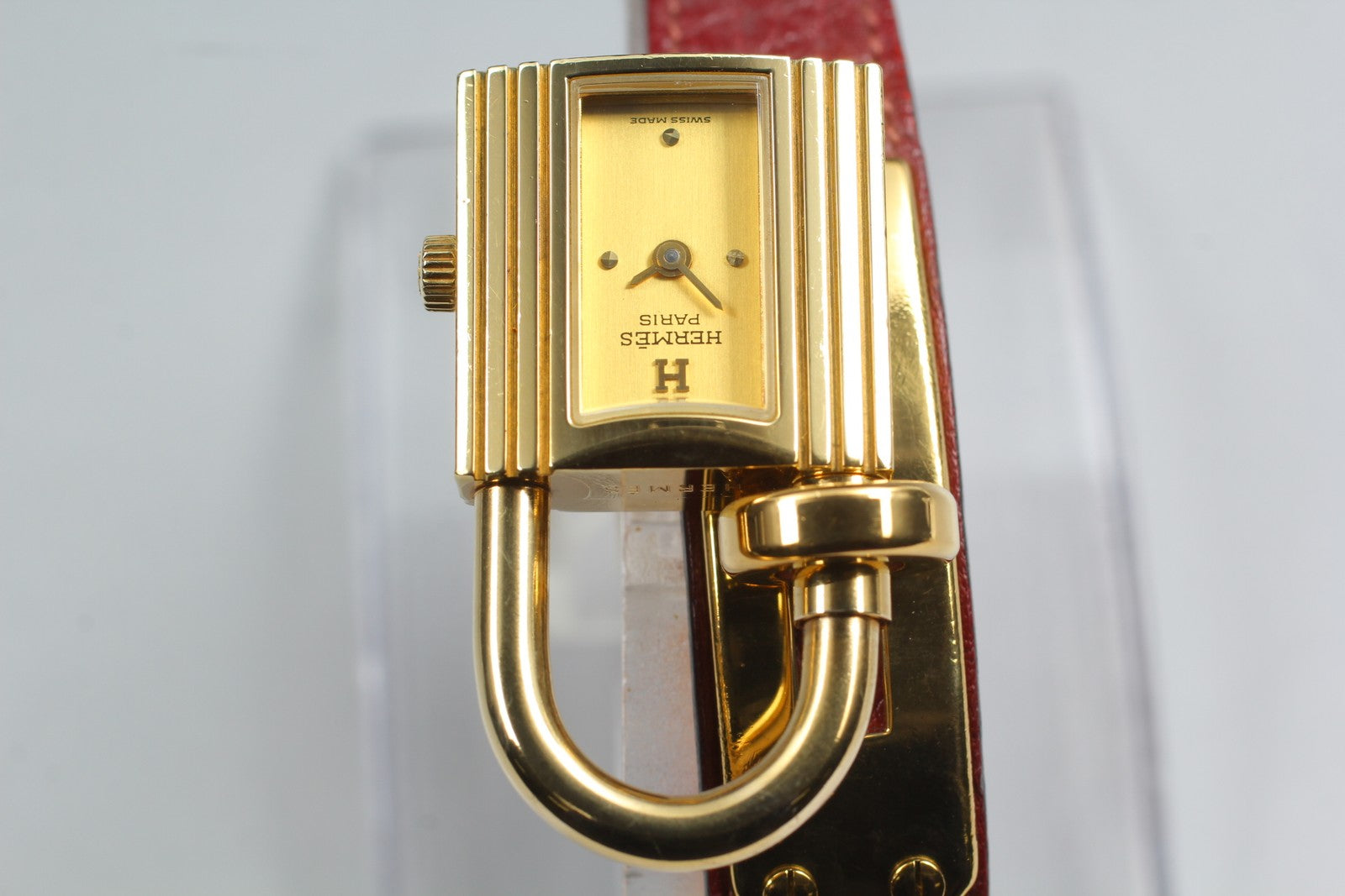 Vintage [Exc+5] HERMES Kelly Watch Gold Red Leather "X" Woman's Quartz Watch