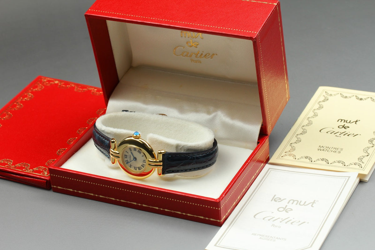 Cartier Must Colisee Vermeil 590002 Blue Gold Women's Quartz Watch Vintage [Box]