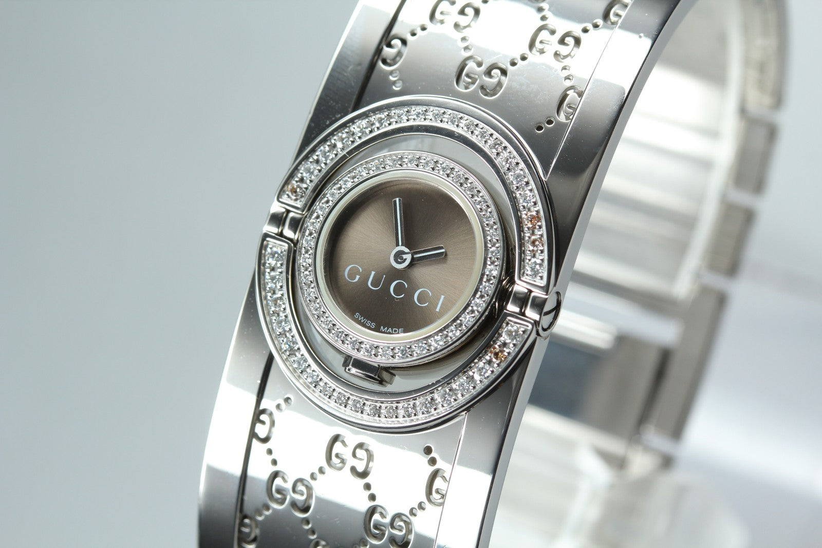 GUCCI 112 Twirl Double Diamond Brown Dial YA112504 23mm Woman's Qz Watch [Box]