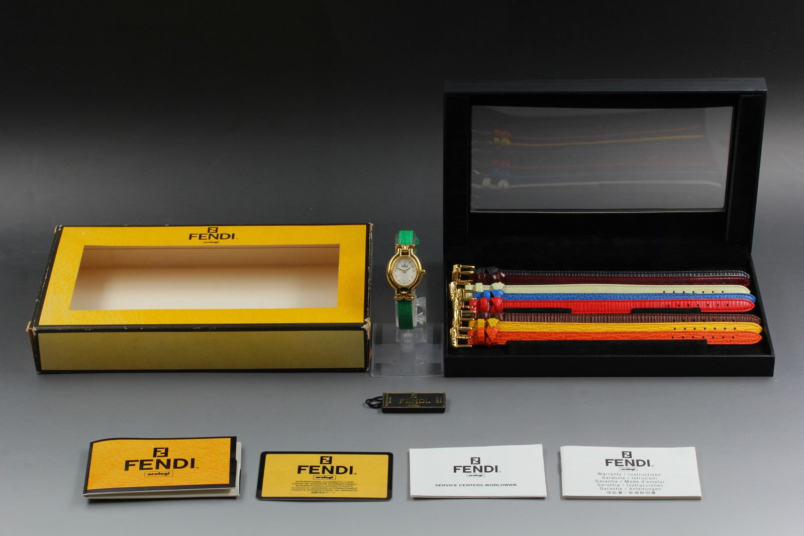 Vintage [Exc+5 Box] FENDI 640L 9 Colors Change Belt Gold Women's Quartz Watch