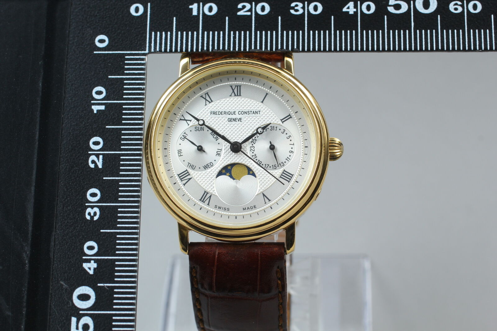 New Battery [Exc+5] Frederique Constant Moon Phase White Dial Men's Qz Watch JP