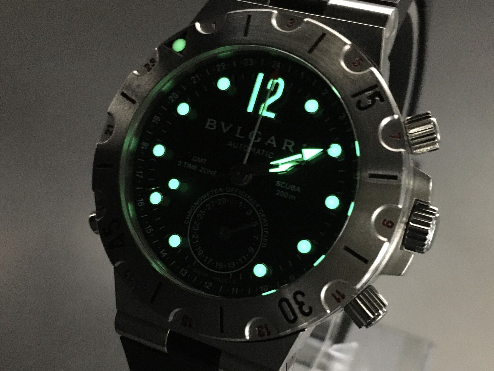 BVLGARI Diagono Scuba Automatic GMT Date Black Dial Men's Watch 38mm JAPAN Box