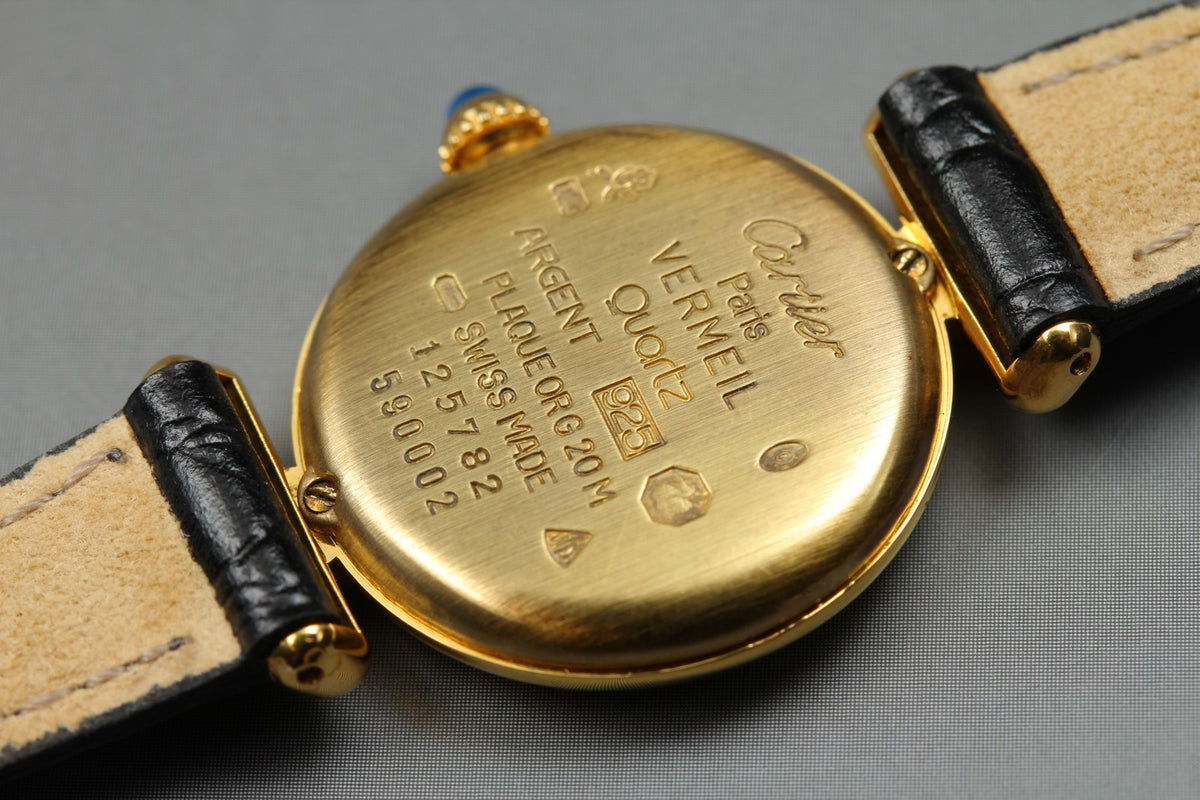 Cartier Must Colisee Vermeil 590002 Black Gold Women's Qz Watch Vintage [Box]