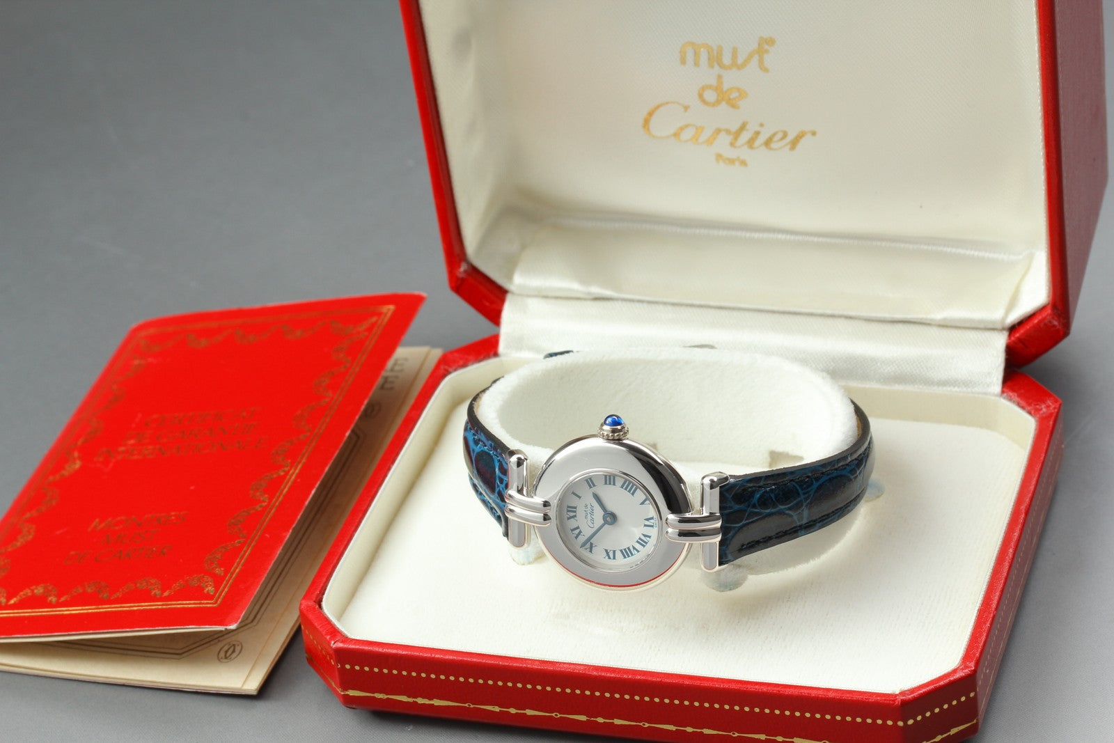 Vintage [Near MINT- Box] Cartier Must Colisee 1903 Blue Silver Women's Qz Watch