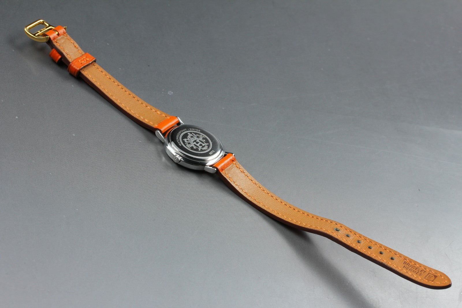 Vintage HERMES Meteor White Dial Orange "E" 24mm Woman's Watch Quartz [w /Box]