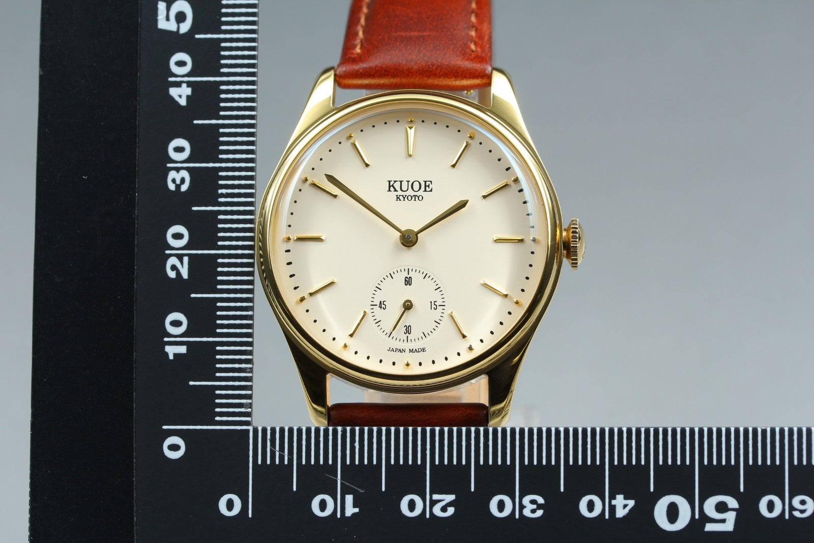KUOE KYOTO OLD SMITH 90-001 34mm Gold Brown Quartz Men's Watch Japan [Box]