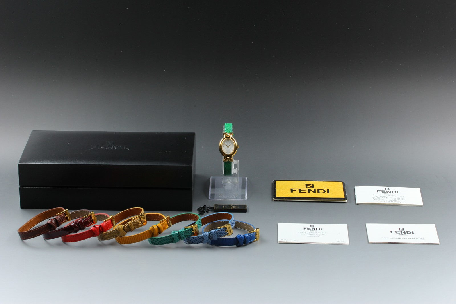 FENDI 640L Chameleon Change Belt 9 Colors Gold Women's Qz Watch Vintage [Box]
