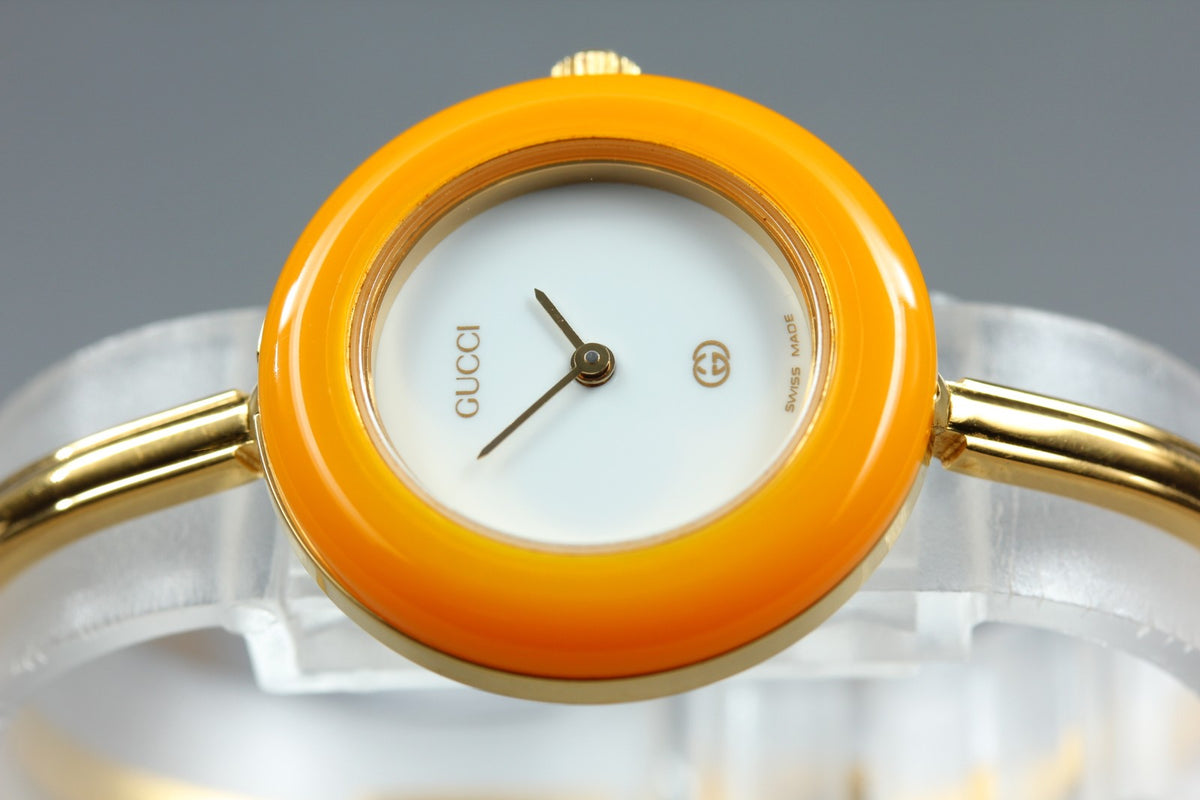 Gucci Change Bezel 11/12 Orange Bezel Gold Women's Quartz Watch Vintage [15.5cm]