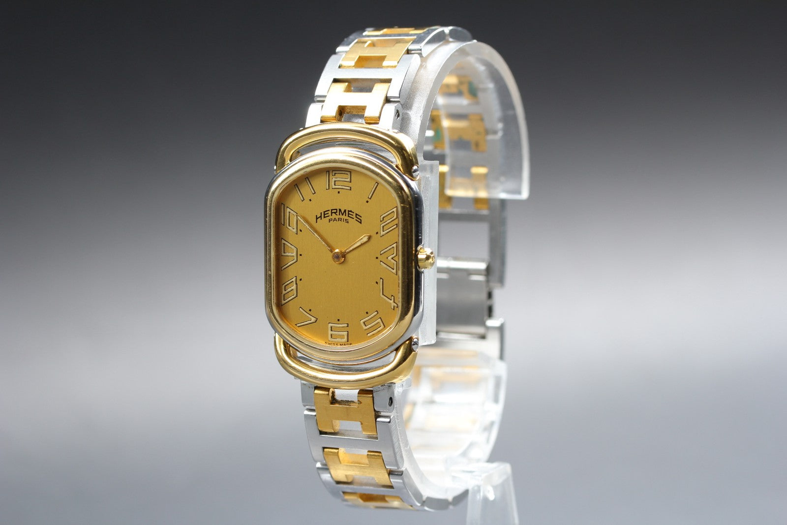 New Batt HERMES Rally RA1.240 Quartz Gold Dial Women's Watch 25mm JAPAN Box