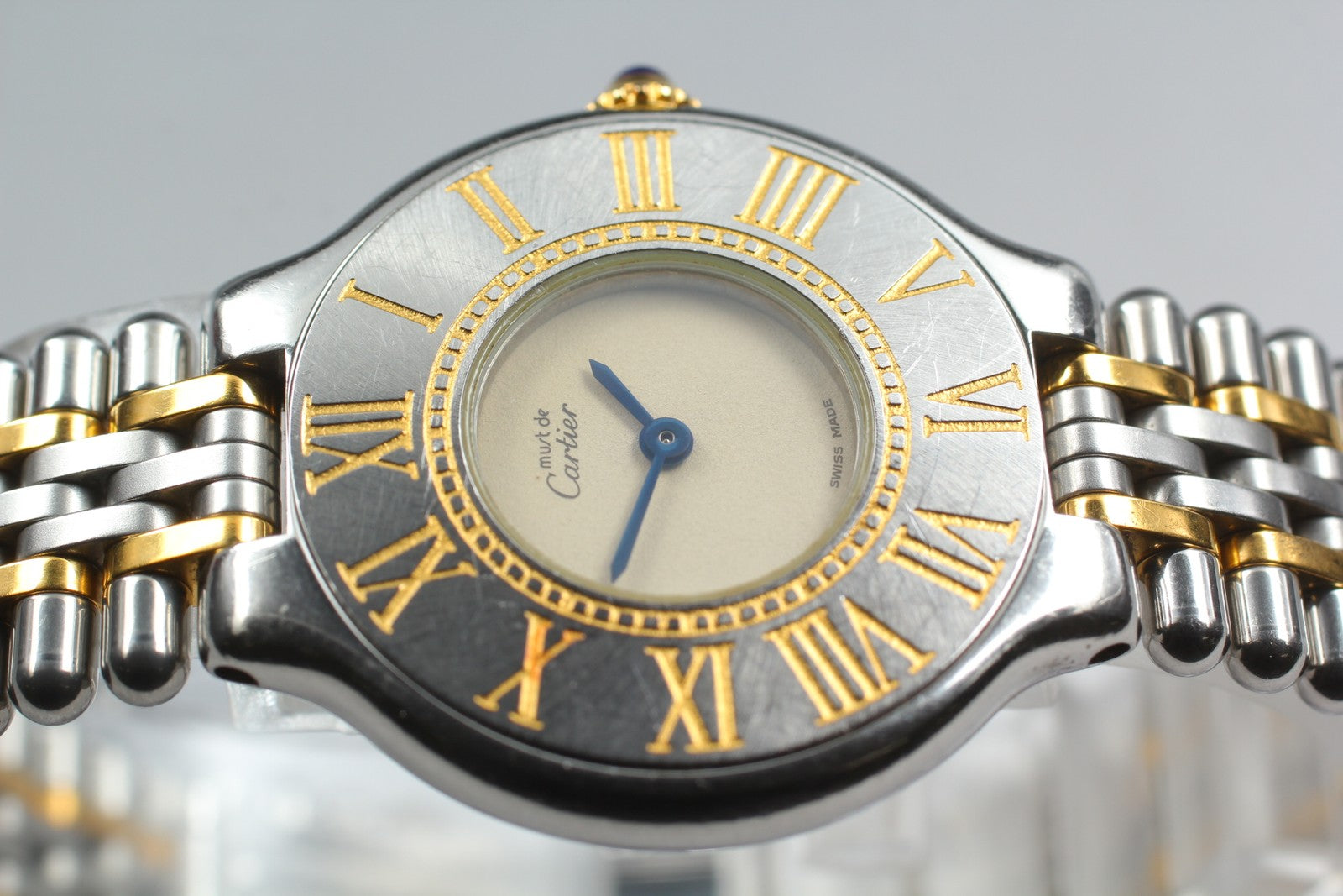 Vintage [Exc+5 Box] Cartier Must de Cartier 21 27mm Silver Gold Women's Qz Watch