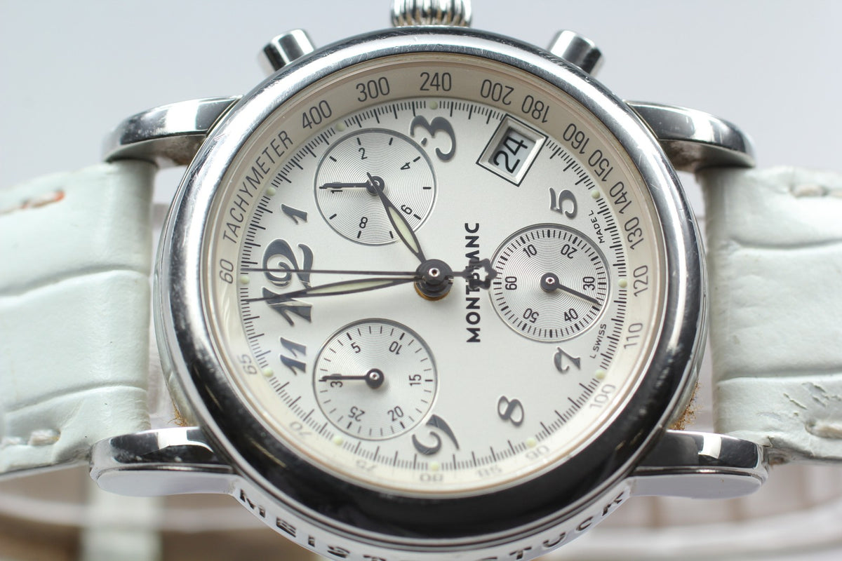 MONTBLANC Meisterstuck 7039 Quartz Silver Chronograph Women's Watch 30mm JAPAN