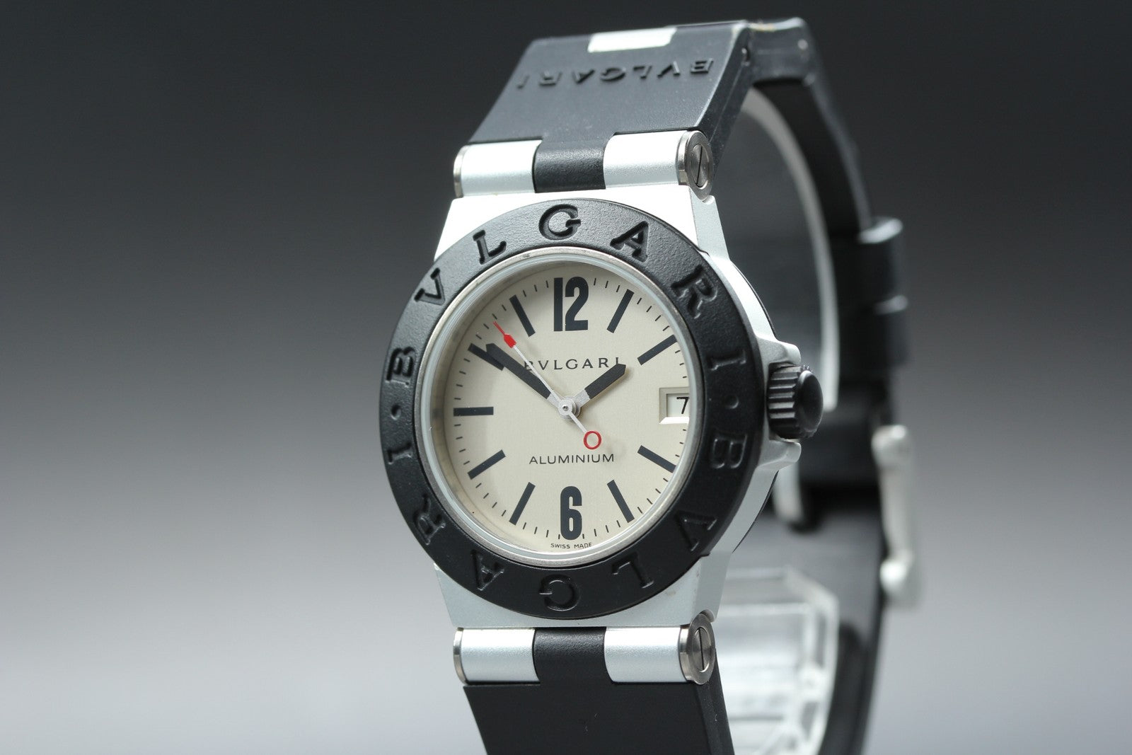 New Batt Vintage BVLGARI Aluminum Date AL32TA Quartz Unisex Watch 32mm JAPAN Box