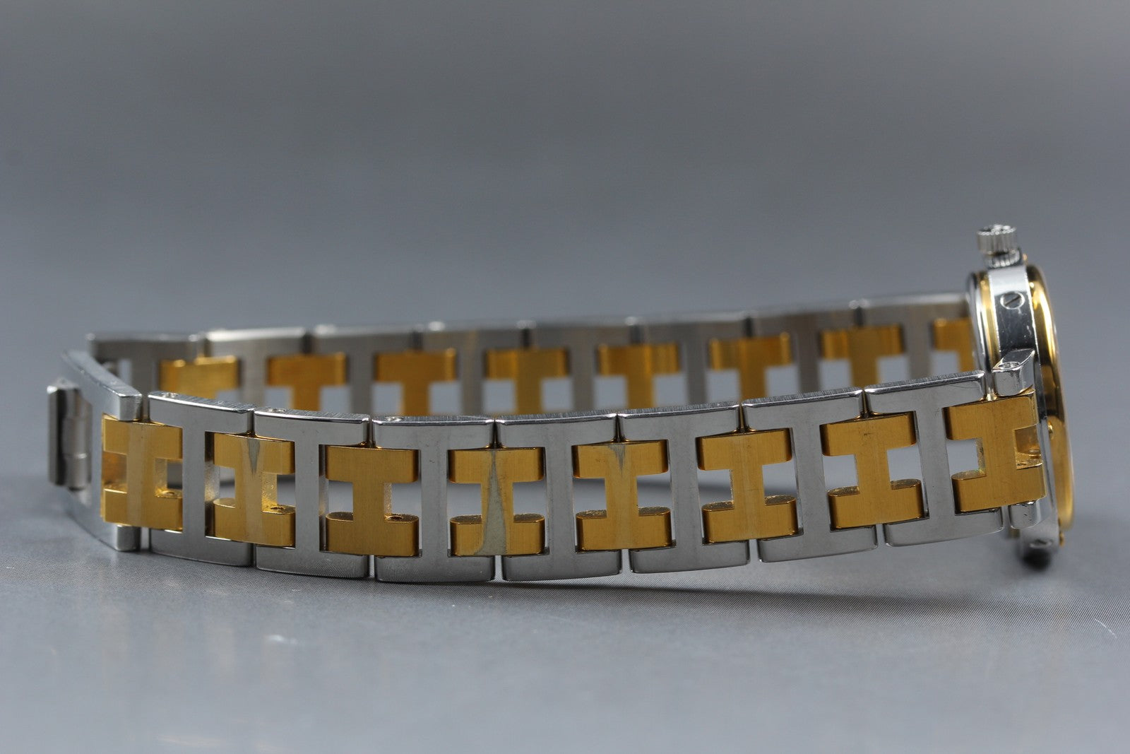 Vintage Hermes Clipper 24mm Ivory Dial Gold Woman's Watch Quartz [w /Box]