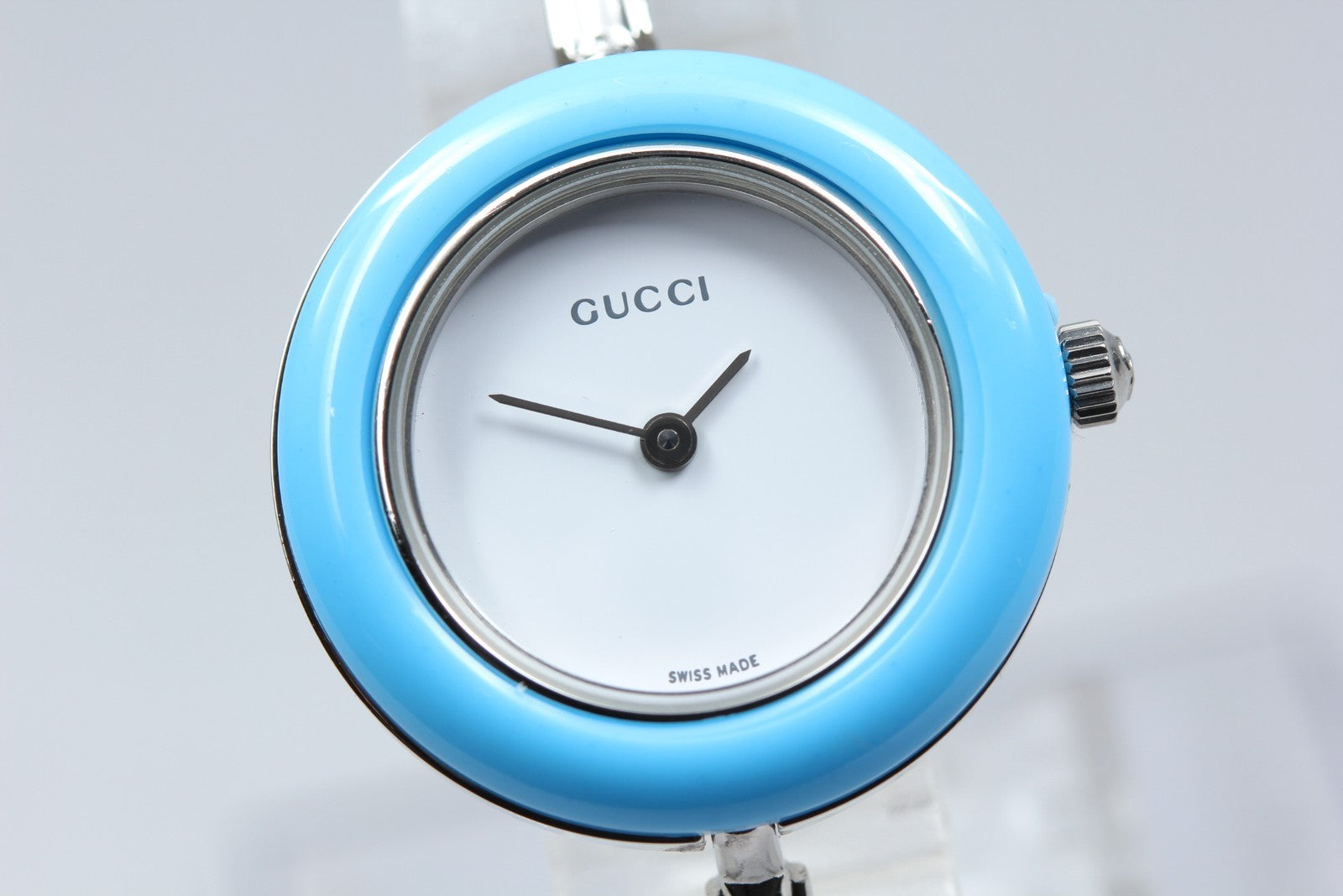 Vintage Gucci Change Bezel 11/12.2L Light Blue Bezel Silver Women's Quartz Watch