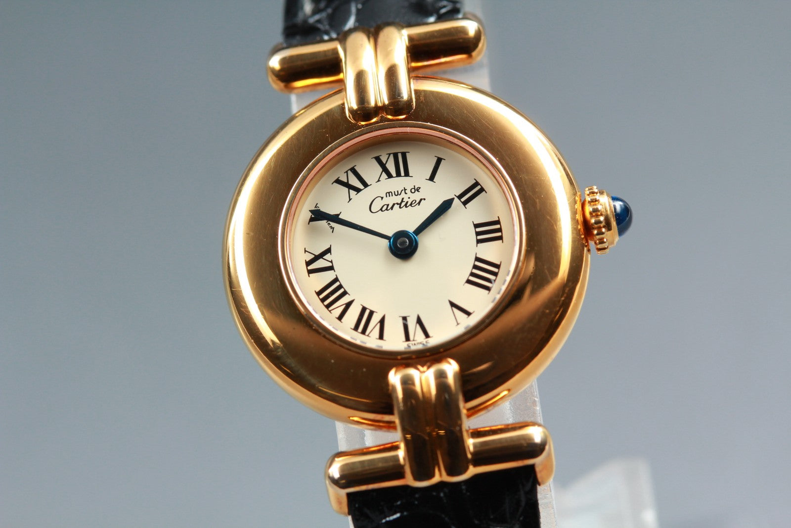 Vintage [w/Box] Cartier Must Colisee Vermeil 590002 Black Women's Quartz Watch