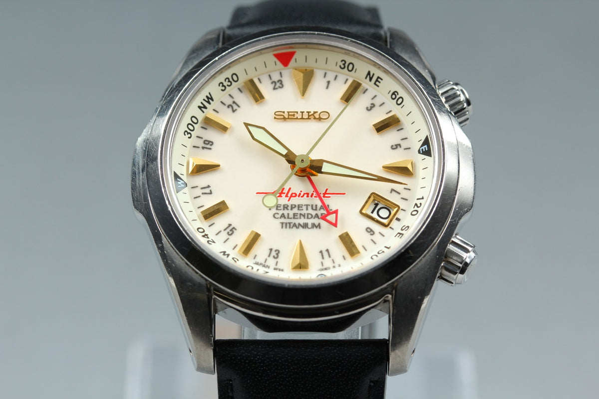 SEIKO Alpinist 8F56-00D0 SBCJ021 Perpetual Calendar Titanium Men's Watch JAPAN