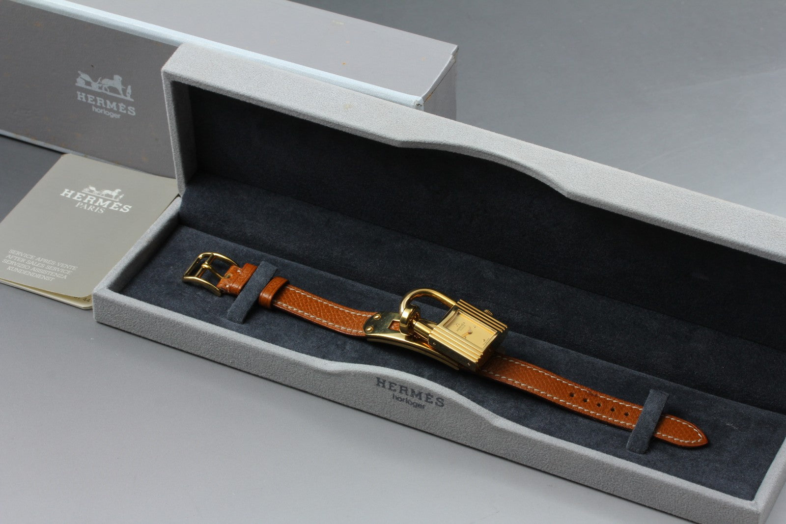Vintage [Box] HERMES Kelly Watch Gold Brown Leather "U" Woman's Quartz Watch