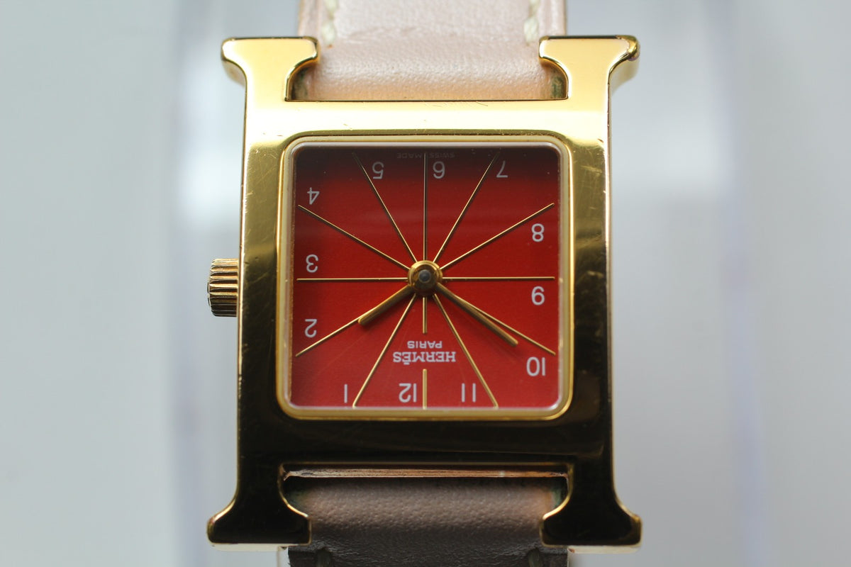 HERMES H Watch HH1.201 Quartz Red Dial Ladies Watch 21mm JP Box JAPAN