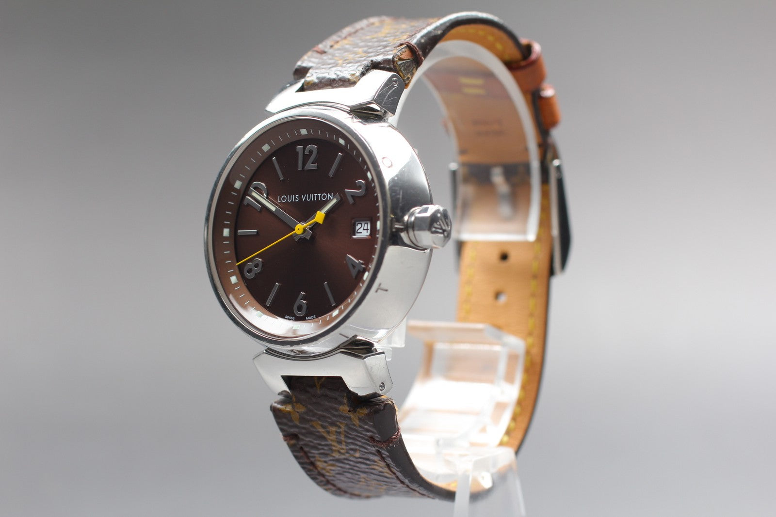 [Exc+5] Louis Vuitton Tambour Q1311 32mm Date Brown Women's Quartz Watch JAPAN