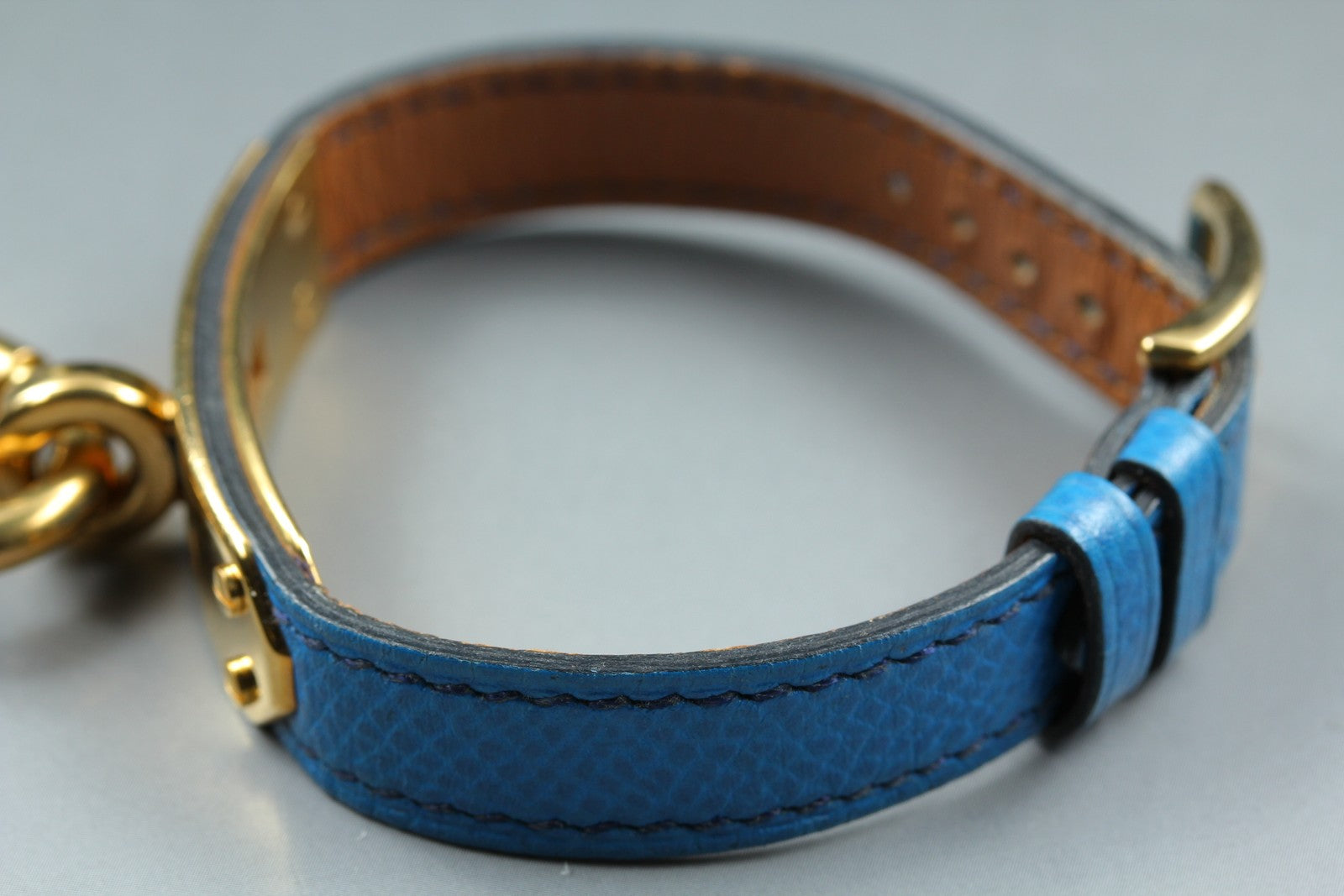 Vintage [Overhauled] HERMES Kelly Watch Gold Dial Blue "W" Woman's Quartz Watch