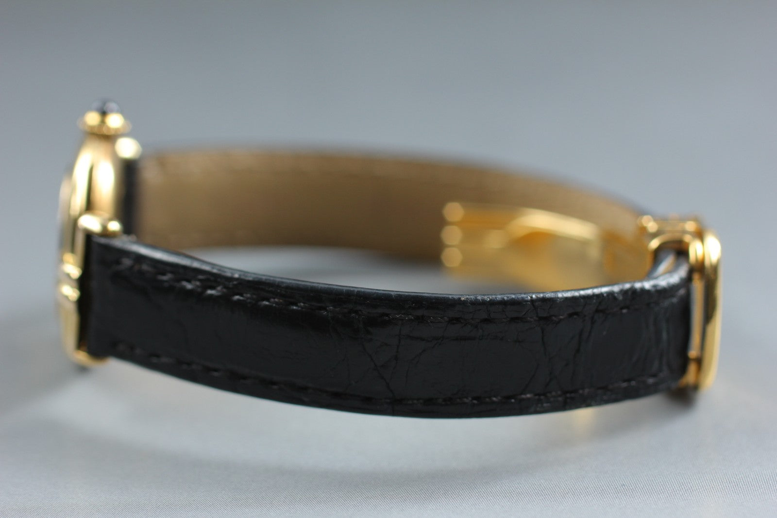Vintage[Exc+5] Cartier Must Colisee Vermeil 1902 Gold Black Women's Quartz Watch