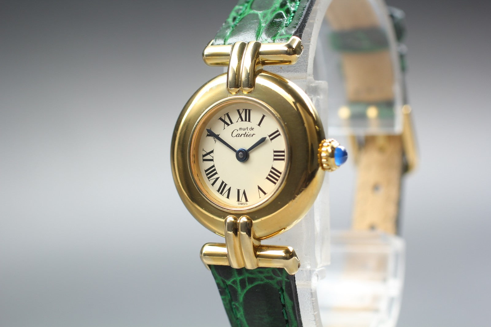 Vintage [Exc+5 Box] Cartier Must Colisee Vermeil 590002 Green Women's Qz Watch