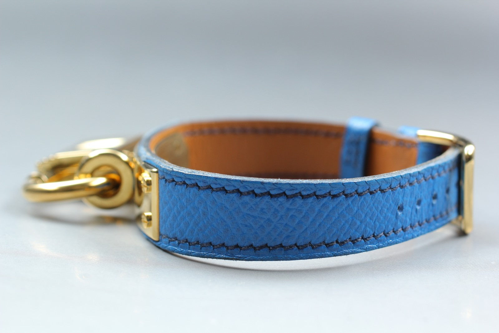 Vintage HERMES Kelly Watch Gold Dial Blue Leather "Y" Womans Watch Quartz [Box]
