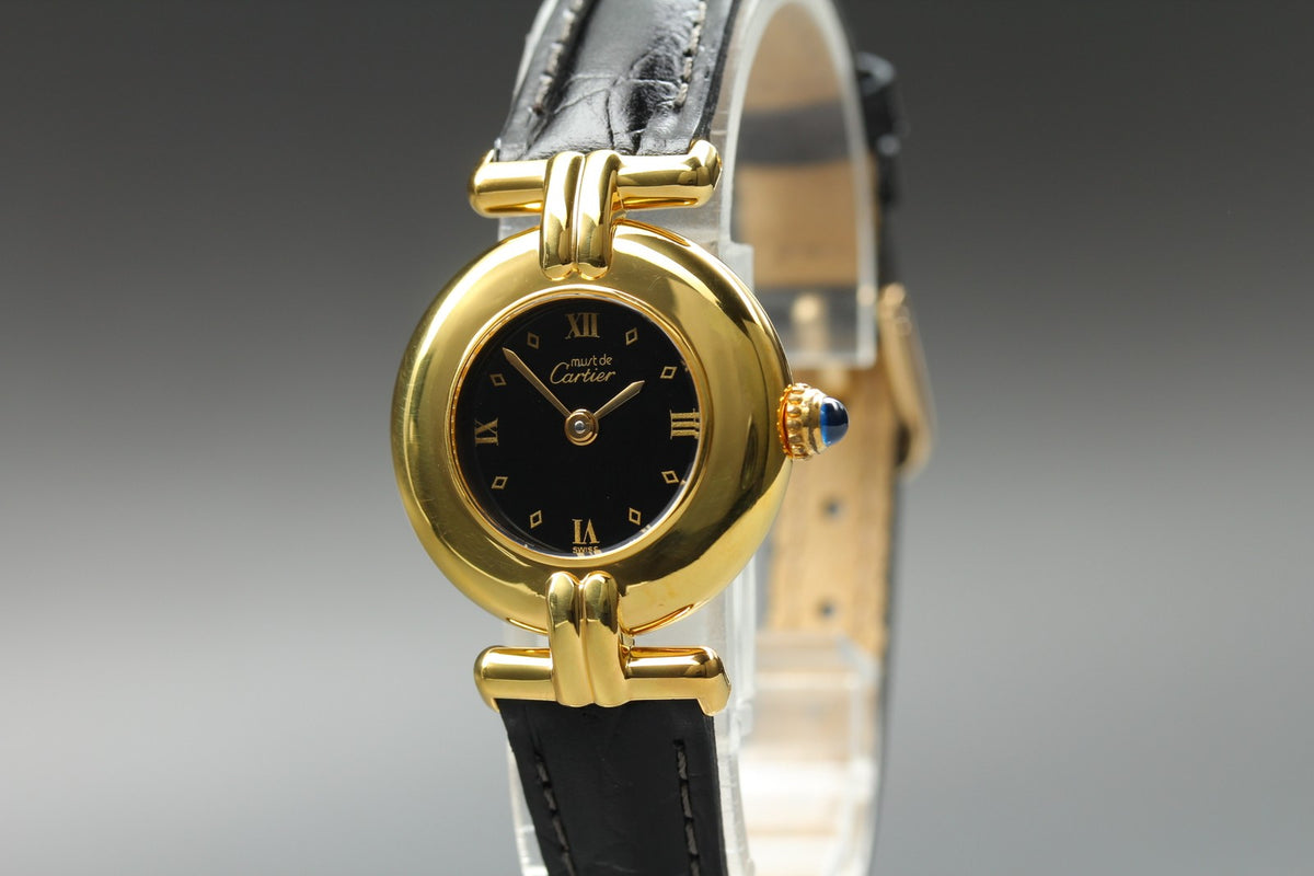 Cartier Must Colisee Vermeil 590002 Black Gold Women's Qz Watch Vintage [Box]