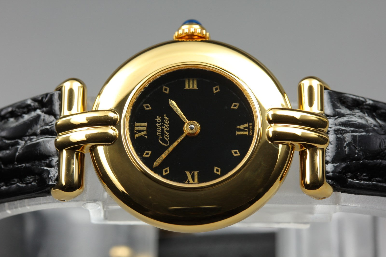 Vintage Cartier Must Colisee Vermeil 590002 Black Gold Women's Qz Watch [Box]