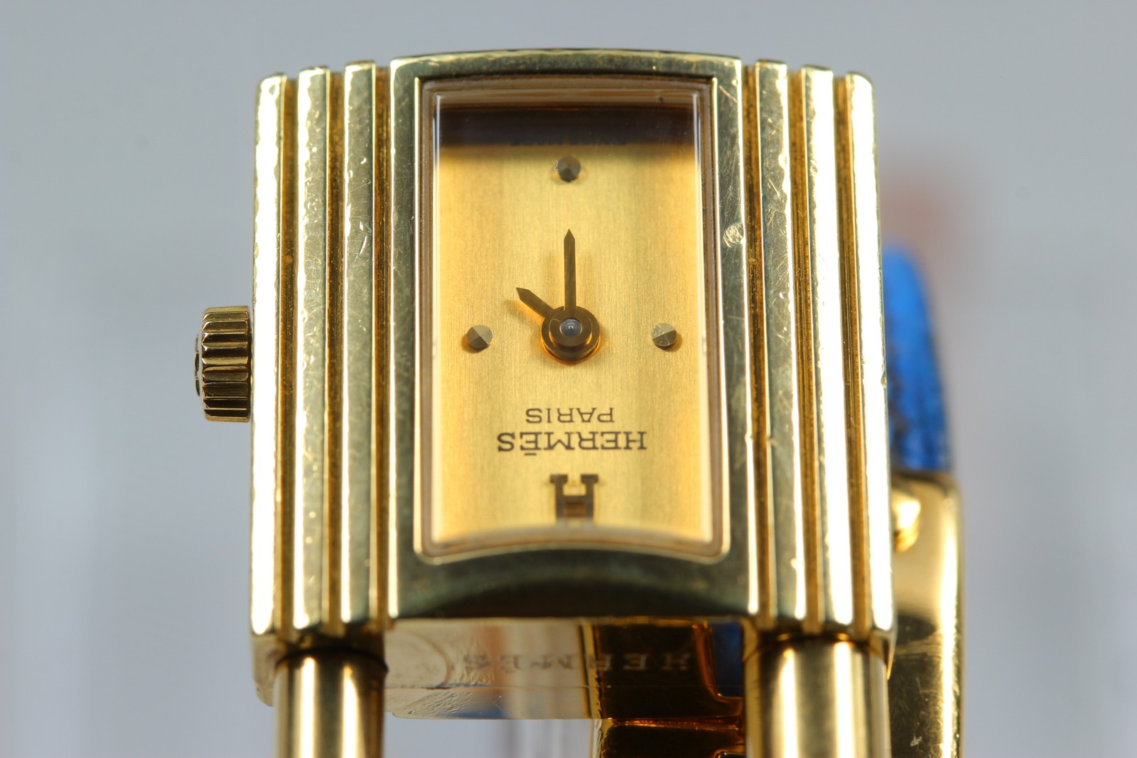 HERMES Kelly Watch Gold Dial Blue "U" 20mm Woman's Watch Quartz Vintage [w/Box]