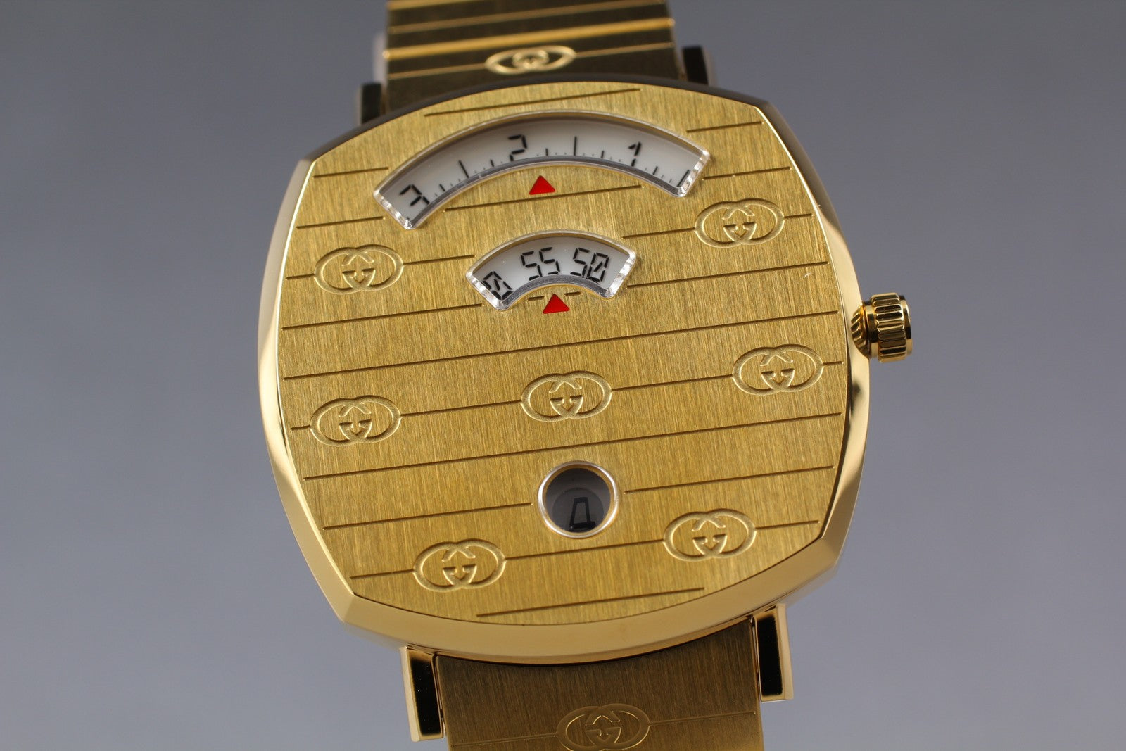 [MINT Box] GUCCI Grip 157.4 YA157403 35mm Gold GG Man's Quartz Watch From JAPAN