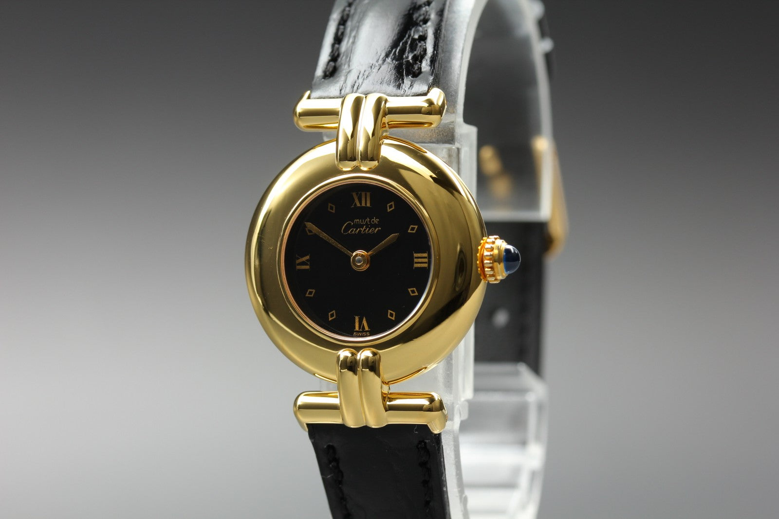 Vintage Cartier Must Colisee Vermeil 590002 Black Gold Women's Quartz Watch