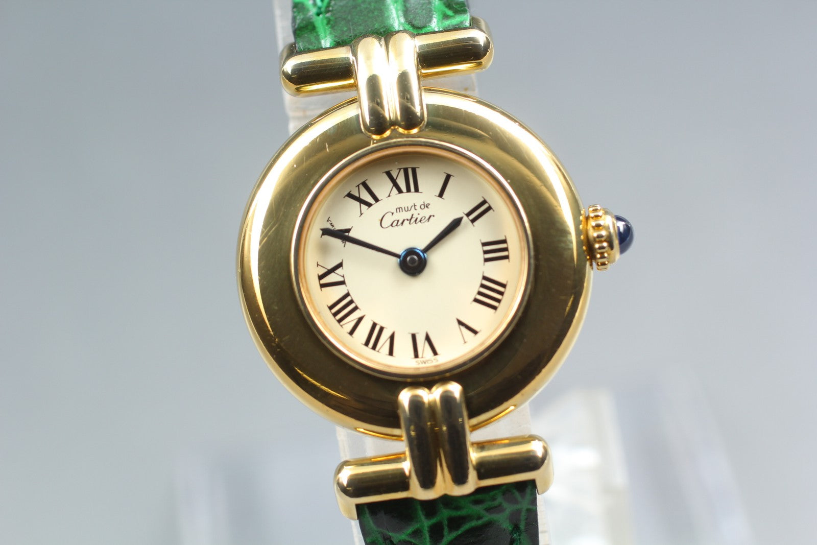 Vintage [Exc+5 Box] Cartier Must Colisee Vermeil 590002 Green Women's Qz Watch